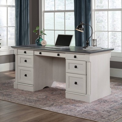 Glacier Oak Executive Desk with Drawers and Keyboard Tray