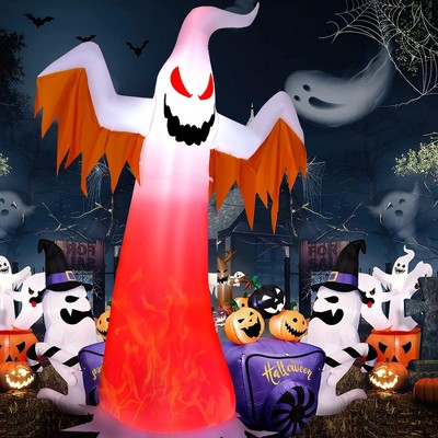 Costway 8 Ft Halloween Inflatable White Ghost With Rotatable Flame ...