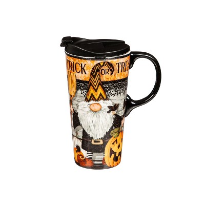 Evergreen 17 OZ Ceramic Cup and Puzzle Gift Set, Trick Or Treat Gnome