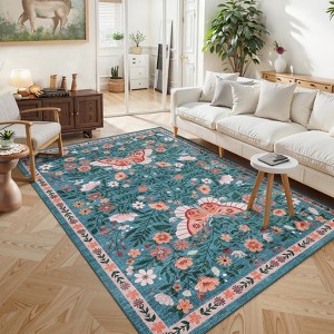 Nasitip Bohemian Floral Print Area Rugs for Living Room Soft Low Pile Non-Sliping, Machine Washable - 1 of 4
