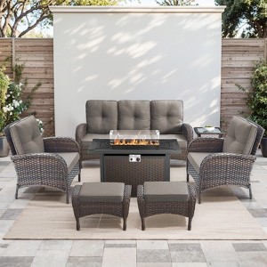 Buenhomino 5PCS Outdoor Patio Furniture Set with Fire Pit,PE Wicker Patio Conversation Sets, 43" 50000BTU Gas Propane Fire Pit Table,Wicker Chairs Set - 1 of 4