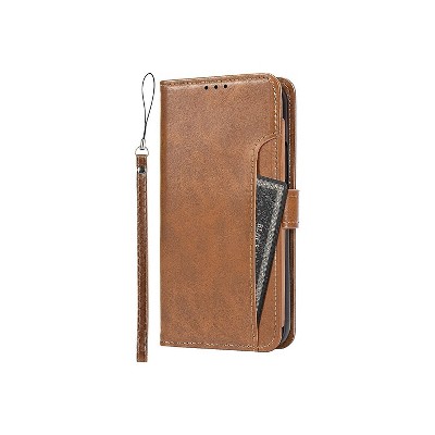 SaharaCase - Leather Folio Wallet Case for Apple iPhone 15 Plus - Brown