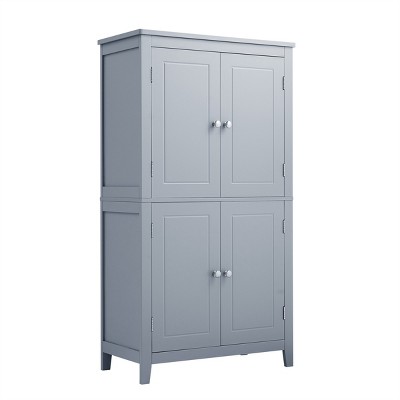 GlasFlength Bathroom Storage Cabinets Modern Freestanding Cabinet 4 Doors with Adjustable Shelves for Bathroom Living Room, Grey, 23.6"*11.8"*43.3"