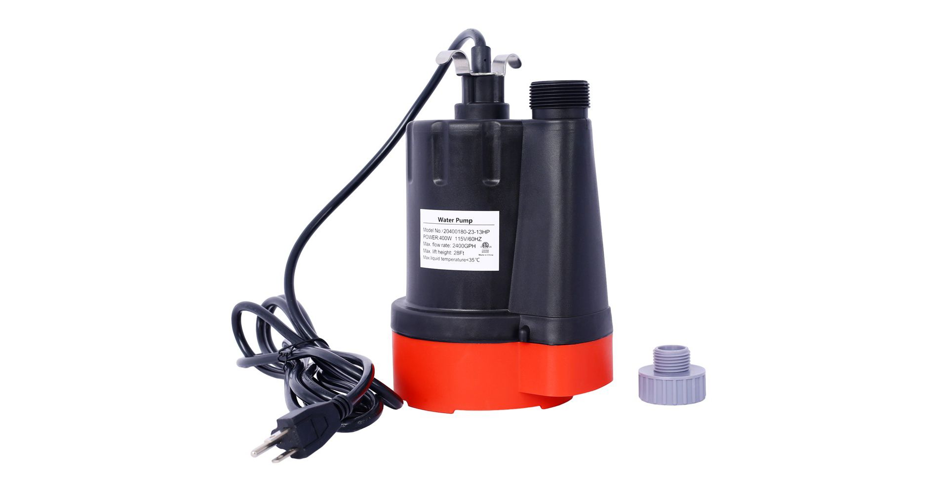 Submersible Water Pump, 1/3HP 2500GPH Thermoplastic Utility Pump Portable Electric Water Pump Sump Pump, With 10 Feet Power Cord