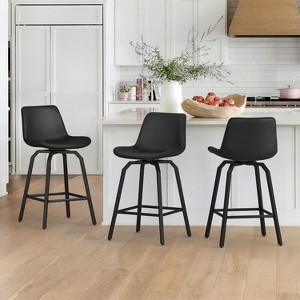 Arceso 360 Swivel Bar Stools Set of 3 for Kitchen Island, 26" Counter Height with Enlarged Faux Leather Seat - 1 of 4