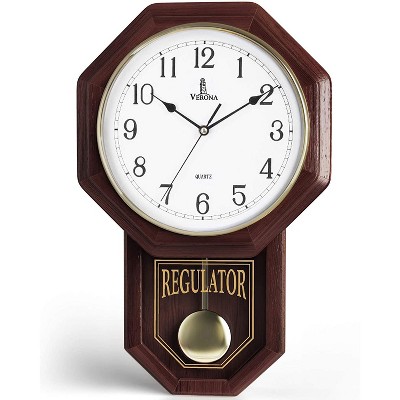 Lovely Home Essentials - Pendulum Wall Clock 18 x 11 Inch" Real Wood Easy-To-See and Set Numbers Swinging Pendulum Quiet Wall Clock