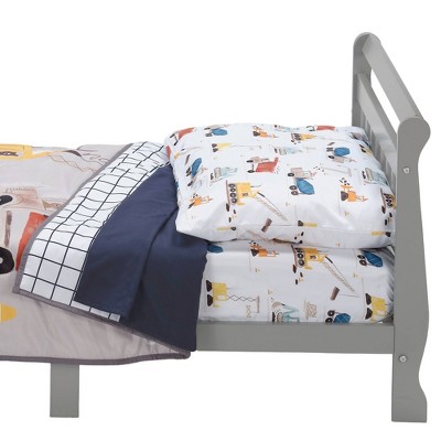 Navy and Gray Microfiber Construction Toddler Quilt Set