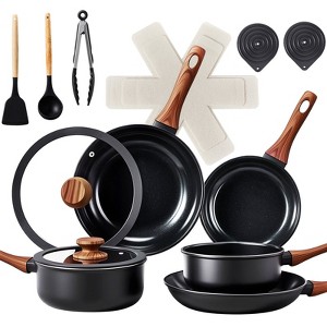 ROVSUN 17 Pcs Nonstick Pots and Pans Set, Cast Aluminum Kitchen Cookware Set, RV Kitchen Cooking Set, Dishwasher Safe, PFAS PFOA & PFOS Free, Black - 1 of 4