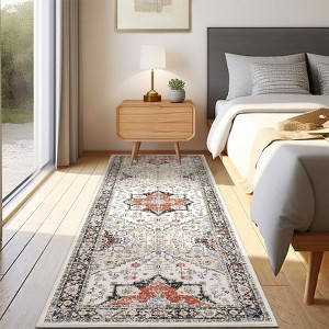 Washable Rug Vintage Floral Distressed Rug Soft Foldable Stain Resistant Non-Slip Indoor Carpet for Bedroom Living Room - 1 of 4