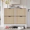 4 Flip Drawers Modern Fluted Shoe Cabinet， Narrow Shoe Storage Cabinet, - 2 of 4