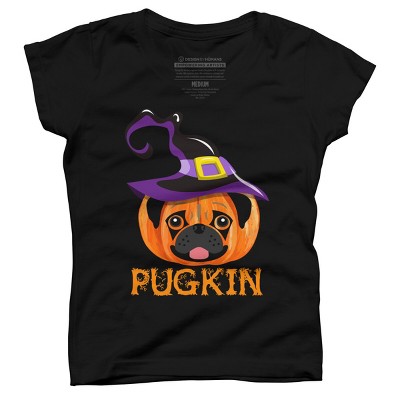 Girl's Design By Humans Pugkin Pumpin Halloween By trantanphat95 T-Shirt