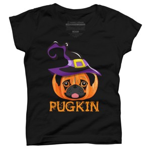 Girl's Design By Humans Pugkin Pumpin Halloween By trantanphat95 T-Shirt - 1 of 3