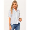 INSPIRE CHIC Women's Striped Button Down Roll-up Long Sleeves Point Collar Shirt - 2 of 4