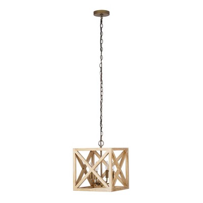 13" 4-Light Wood Square Cage Ceiling Light Brown - Cresswell Lighting