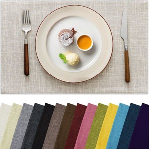 Aoibox Placemats Set of 6, Thickened Linen Heat Resistant Machine Washable Wrinkle Free Polyester Mats for Kitchen Dining Coffee Table in Cream Beige - 1 of 4