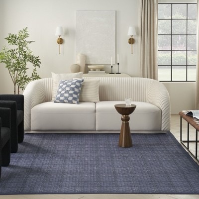 Navy Blue Geometric Cotton Blend 4' x 6' Area Rug