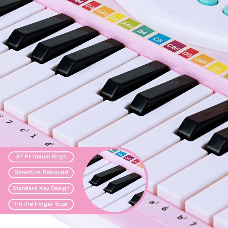 Costway 37-Key Kids Piano Keyboard Playset Electronic Organ Light BluePink, 5 of 13