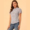 Allegra K Women's Ruffled Neck Chiffon Frill Trim Short Sleeve Floral Print Blouse Tops - 4 of 4