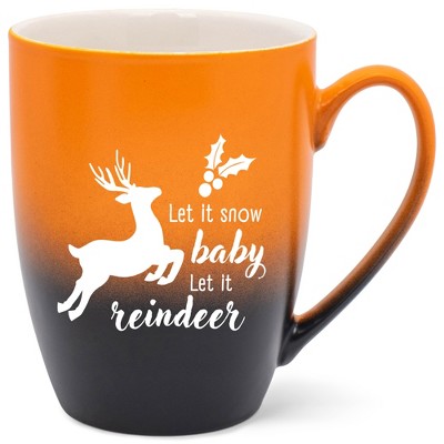 Elanze Designs Let It Snow Baby Let It Reindeer Two Toned Ombre Matte Orange and Black 12 ounce Ceramic Stoneware Coffee Cup Mug