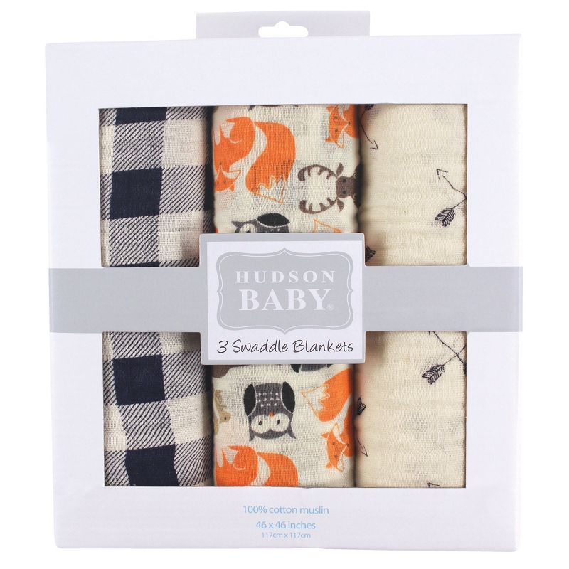 Hudson Baby Infant Boy Cotton Muslin Swaddle Blankets, Forest, One Size, 3 of 4