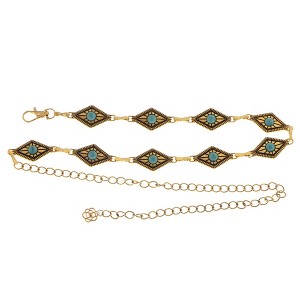 Anna-Kaci Women's Waist Chain Belt with Diamond-Shaped Links and Turquoise Stone Accents - 1 of 4