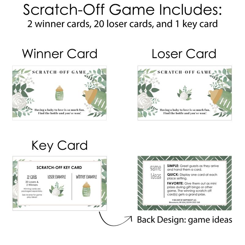 Big Dot of Happiness Boho Botanical Baby - Greenery Baby Shower Game Scratch Off Cards - 22 Count, 5 of 7