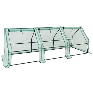 Sunnydaze Outdoor Portable Slanted Top Plant Shelter Mini Cloche Greenhouse with Zipper Doors - 36" - Green - 1 of 4