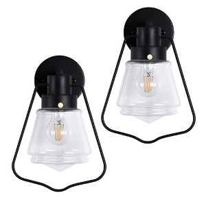 DAKAFUL Modern Outdoor Wall Sconce Light Fixtures, Matte Black Wall Lights With Clear Glass (Set Of 2) -Black - 1 of 4