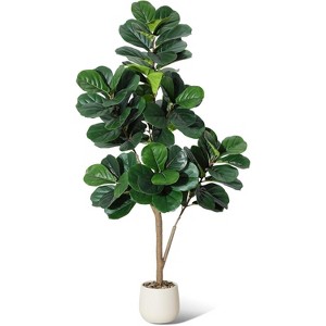Artificial Fiddle Leaf Fig Tree in White Pot, Realistic 77-Leaves Faux Ficus Lyrata with Weighted Planter - 1 of 4