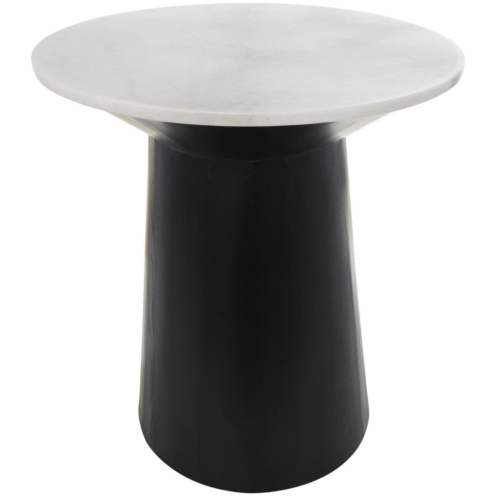 Olivia & May Marble Geometric Accent Table with Black Wooden Base White: 31" High Pedestal Stand