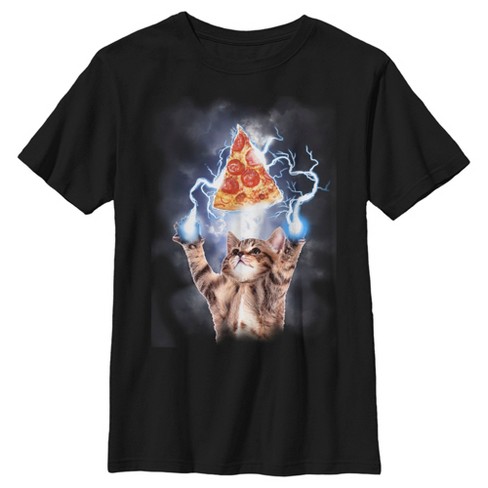 Boy's Husky Lost Gods Cat Pizza Lightning Power - Black - Medium : Target