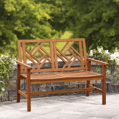 Natural Teak Finish Solid Wood Outdoor Loveseat Bench