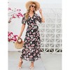Women's Dress Floral V Neck Boho Short Sleeve Summer Casual Long Wrap Dress Tunic Midi Dress with Slit - 2 of 4