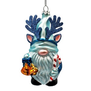 Charming Blue Gnome with Antlers Glass Christmas Ornament| OrnamentallyYou - 1 of 4