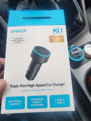  Anker USB-C Car Charger, 67W 3-Port Compact Fast