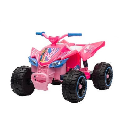 Barbie 12V Kids ATV Ride-On with Rechargeable Battery, LED Headlights, Easy Start, Durable Wheels, Forward & Reverse, Comfy Seat