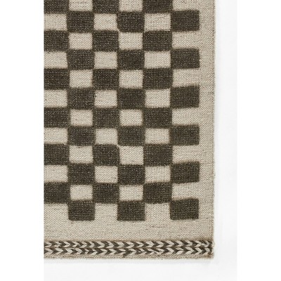 Charcoal and Beige Handwoven Wool Checkered 6' x 9' Rug
