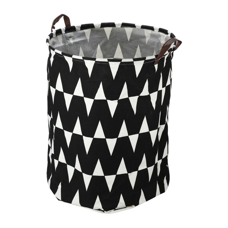 Unique Bargains 3661 Cubic-in Foldable Cylindrical Laundry Basket Black 1 Pc White Triangle, 1 of 7