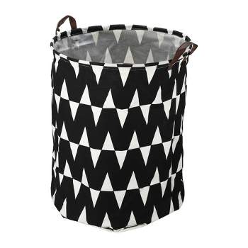 Unique Bargains 3661 Cubic-in Foldable Cylindrical Laundry Basket Black 1 Pc White Triangle