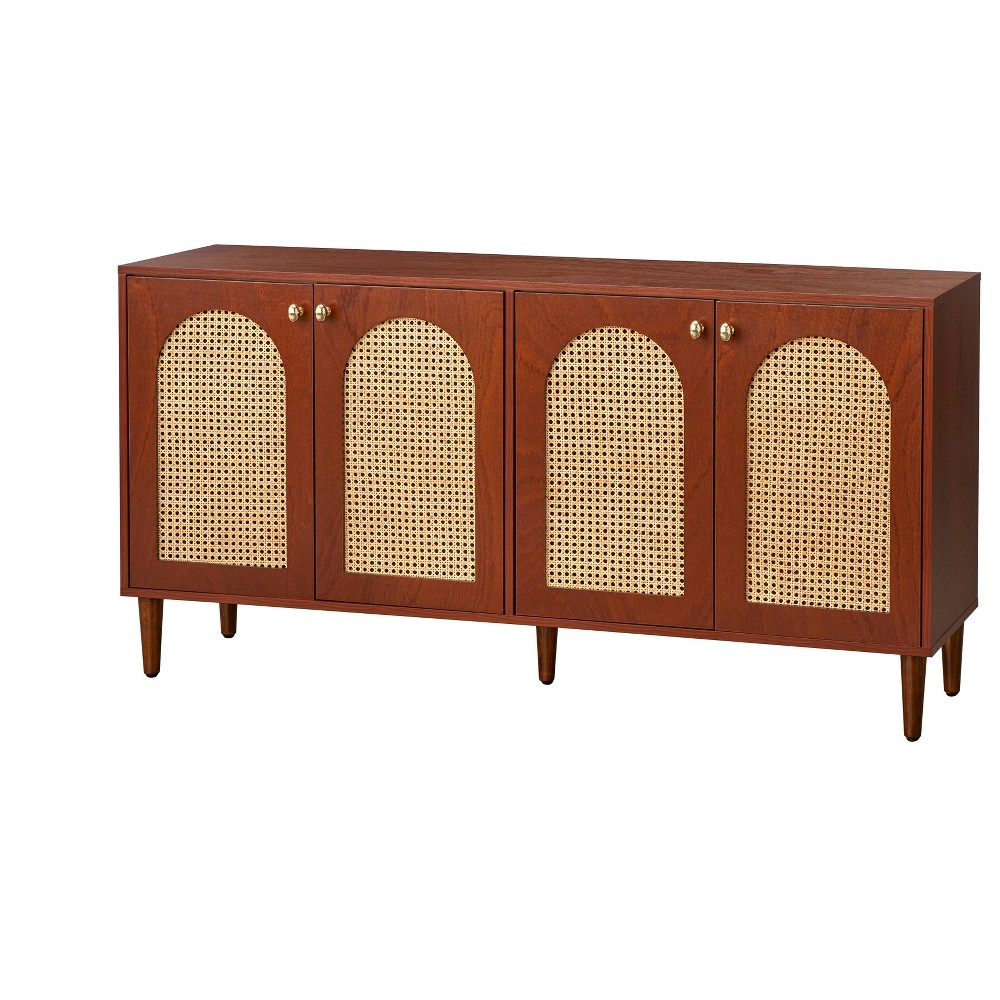 Lifestorey Montello Mid Century Modern Cane Door Sideboard Walnut