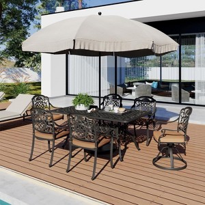 Cast Aluminum Outdoor Dining Table, 59'' Patio Dining Table with 2" Umbrella Hole and Adjustable Foot Pads for Garden, Backyard, Deck - 1 of 4