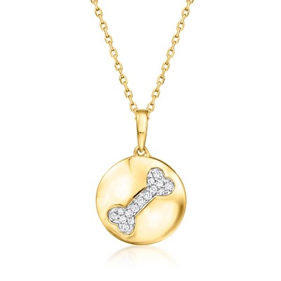 Ross-Simons Diamond Dog Bone Disc Pendant Necklace in 18kt Gold Over Sterling