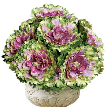 Collections Etc Artificial Purple Cabbage Roses - Set of 6