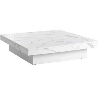 Lirago 39" Square Veneer Coffee Table Marble veneer with Sliding Top Design Sliding Top with Storage Hidden Storage Drawer and Ample Storage