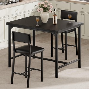 3-Piece Counter Height Dining Table Set: 2 Upholstered Bar Stools with Backrest & Footrest, Corner Protector. Ideal for Kitchen, Apartment. - 1 of 4