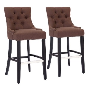 WestinTrends 29" Linen Tufted Buttons Upholstered Wingback Bar Stool (Set of 3) - 1 of 4