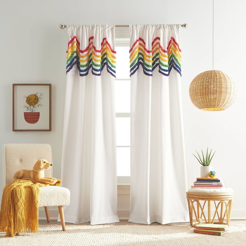 84&#34; 2pk Rainbow Tufted Striped Poletop Kids&#39; Curtains - Dream Factory, 1 of 7
