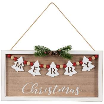 Northlight 15.75" Framed Rustic "Merry Christmas" Beaded Wooden Wall Sign