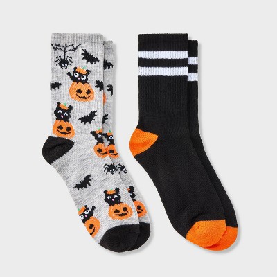 Girls' 2pk Pumpkin Halloween Crew Socks - Cat & Jack™