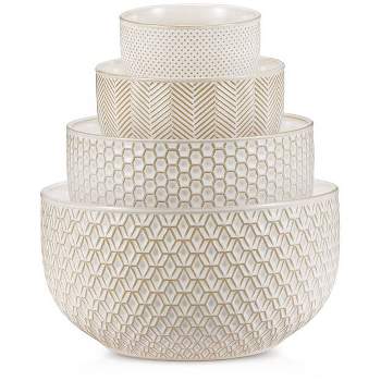 Kook Ceramic Nesting Bowls, 20/44/98/145 oz, Cream/Copper, Set of 4